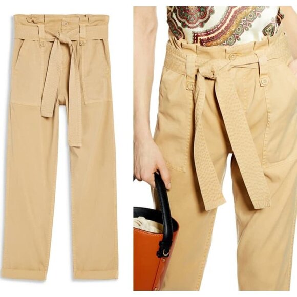 Topshop Pants - NEW TOPSHOP 12 Rory Paperbag Waist Utility Trousers Cuffed Crop Pants in Beige